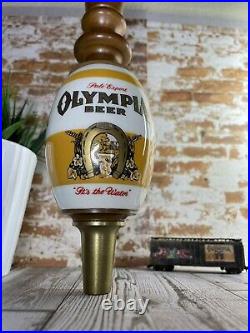 Vintage 1950's OLYMPIA BEER Barrel Shaped Ceramic Porcelain Beer Tap Handle 12