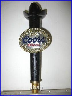 Vintage Coors Beer Rodeo Belt Buckle and Cowboy Hat Tap Handle