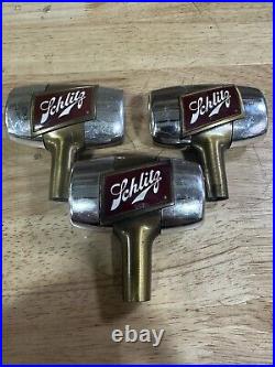 Vintage Lot Of 3 1950s Schlitz Chrome Barrel Beer Tap Handles