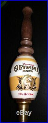 Vintage Olympia Beer Barrel Tap Handle (Brass, Ceramic, and Wood)